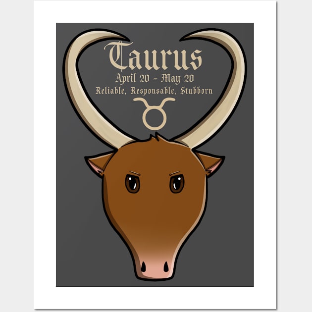 Taurus Zodiac Sign Dates & Traits Wall Art by Pheona and Jozer Designs